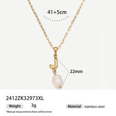 Real Pearl Stainless Steel Necklace Simple initial pendant necklace