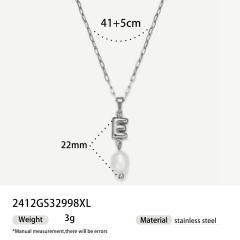 Real Pearl Stainless Steel Necklace Simple initial pendant necklace