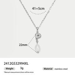 Real Pearl Stainless Steel Necklace Simple initial pendant necklace