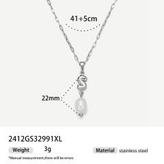 Real Pearl Stainless Steel Necklace Simple initial pendant necklace