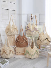 2026 Woven Shoulder Bag Handmade Woven Hollow Tote Bag Beach Vacation Women's Bag