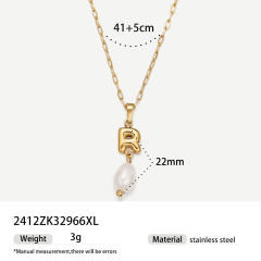 Real Pearl Stainless Steel Necklace Simple initial pendant necklace