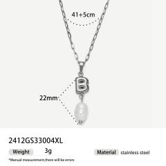 Real Pearl Stainless Steel Necklace Simple initial pendant necklace
