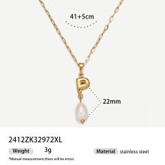 Real Pearl Stainless Steel Necklace Simple initial pendant necklace