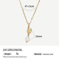 Real Pearl Stainless Steel Necklace Simple initial pendant necklace