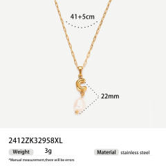 Real Pearl Stainless Steel Necklace Simple initial pendant necklace