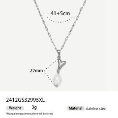 Real Pearl Stainless Steel Necklace Simple initial pendant necklace