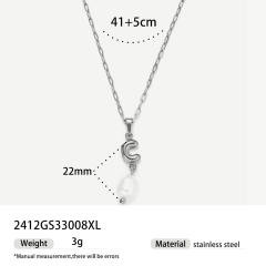 Real Pearl Stainless Steel Necklace Simple initial pendant necklace
