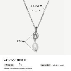 Real Pearl Stainless Steel Necklace Simple initial pendant necklace