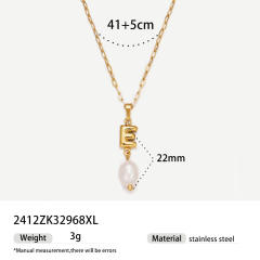 Real Pearl Stainless Steel Necklace Simple initial pendant necklace