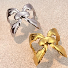 Chunky bow design gold plated stainless steel bangle cuffs bracelet