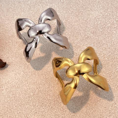 Chunky bow design gold plated stainless steel bangle cuffs bracelet