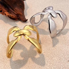 Chunky bow design gold plated stainless steel bangle cuffs bracelet