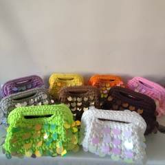 New Autum Style Pure Hand-Woven Multi-Color Sequin Clutch Bag corchet bag