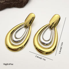 18K Gold Stainless Steel earrings hollow out drop shape big earrings
