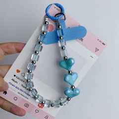 High-End Mobile Phone Case Lanyard Pearl Mobile Phone Chain Double-Ended Buckle Anti-Lost Mobile Phone Lanyard Heart Beads