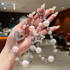 New Rhinestone Pearl Star Ball Mobile Phone Chain Full Diamond Love Mobile Phone Lanyard