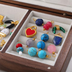 New Beach Ocean Vacation Style DIY Colorful Natural Stone Heart Pendant Accessories Plated 18K Gold Jewelry Pendant