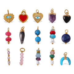 New Beach Ocean Vacation Style DIY Colorful Natural Stone Heart Pendant Accessories Plated 18K Gold Jewelry Pendant