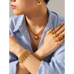 18KG easy match beaded series stainless steel necklace bracelet rings earrings set