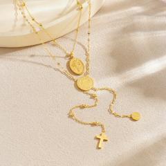 Dainty Round relief human figure layer necklace stainless steel necklace stack wear necklace