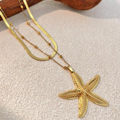 Hot-Selling Glossy Starfish Personalized Long Stainless Steel necklace layer necklace