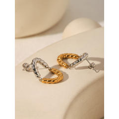 Unique hammer pattern mix color semicircle stainless steel earrings