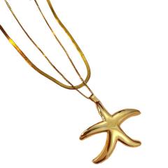Hot-Selling Glossy Starfish Personalized Long Stainless Steel necklace layer necklace