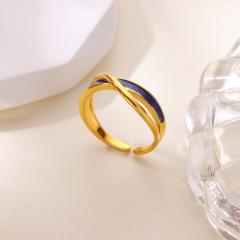 Fashion Retro Ins Style Blue Drip Glaze Open Ring Elegant Simple Geometric Zircon Versatile Ring