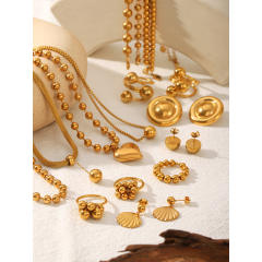 18KG easy match beaded series stainless steel necklace bracelet rings earrings set