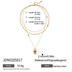 18KG pink enamel heart series stainless steel necklace bracelet set