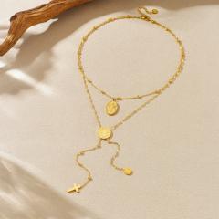 Dainty Round relief human figure layer necklace stainless steel necklace stack wear necklace