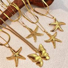 Hot-Selling Glossy Starfish Personalized Long Stainless Steel necklace layer necklace