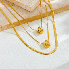 Gold-plated smooth love pendant stacked wearing multi-layer chain stainless steel Necklace