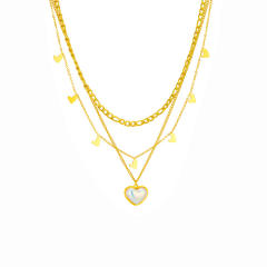 Multi-layer mix chain stacked Pearl love pendant jewelry stainless steel necklace