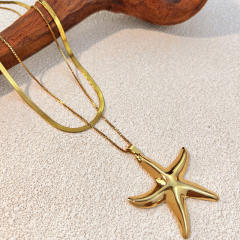 Hot-Selling Glossy Starfish Personalized Long Stainless Steel necklace layer necklace