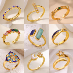 Fashion Retro Ins Style Blue Drip Glaze Open Ring Elegant Simple Geometric Zircon Versatile Ring