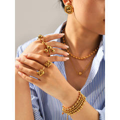 18KG easy match beaded series stainless steel necklace bracelet rings earrings set