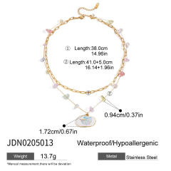 18KG pink enamel heart series stainless steel necklace bracelet set
