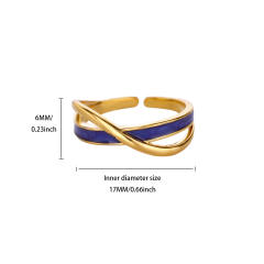 Fashion Retro Ins Style Blue Drip Glaze Open Ring Elegant Simple Geometric Zircon Versatile Ring