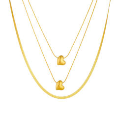 Gold-plated smooth love pendant stacked wearing multi-layer chain stainless steel Necklace