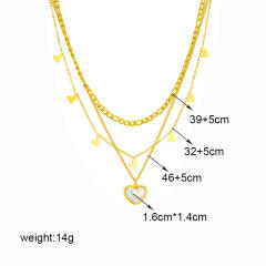 Multi-layer mix chain stacked Pearl love pendant jewelry stainless steel necklace