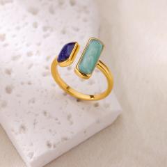 Fashion Retro Ins Style Blue Drip Glaze Open Ring Elegant Simple Geometric Zircon Versatile Ring