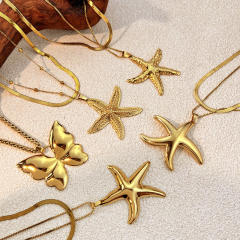 Hot-Selling Glossy Starfish Personalized Long Stainless Steel necklace layer necklace
