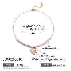 18KG pink enamel heart series stainless steel necklace bracelet set