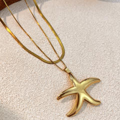 Hot-Selling Glossy Starfish Personalized Long Stainless Steel necklace layer necklace