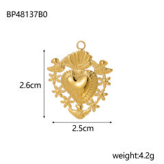 Hot-Selling Baroque Style Heart Pendant Zircon Inlaid Stainless Steel DIY Jewelry Accessories Wholesale