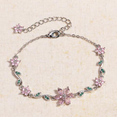 Sweet Exquisite Zircon Petal Bracelet Fashionable Leaf Flower gold plated copper bracelet