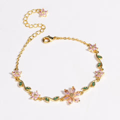 Sweet Exquisite Zircon Petal Bracelet Fashionable Leaf Flower gold plated copper bracelet