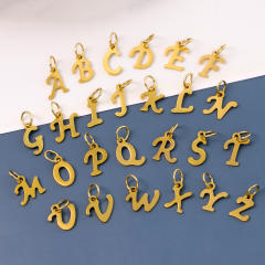 Stainless steel plating 14K gold 26 English letter pendant titanium steel DIY jewelry accessories wholesale
